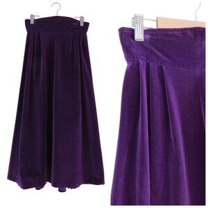 Vintage SANDORA 1940s Dark Purple Velvet Midi Skirt with Shaped Waistband